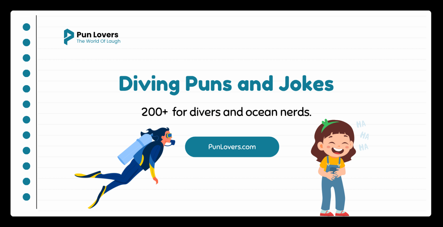 Visual guide to 200+ Diving Puns and Jokes for divers and ocean nerds.